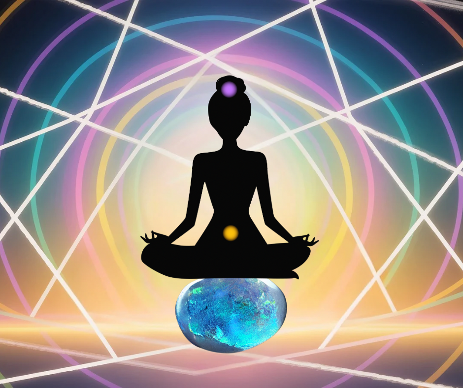 Schéma des chakras avec la pierre de lune associée au chakra sacré et au chakra couronne