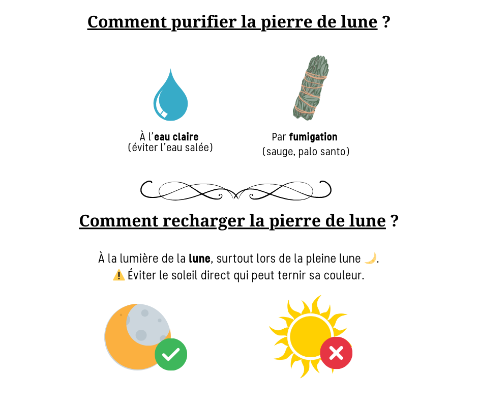 Pierre de lune en purification et rechargement à la lumière de la lune