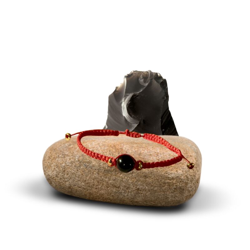 Bracelet en Obsidienne Noire – Protection & Ancrage | Fait main en macramé